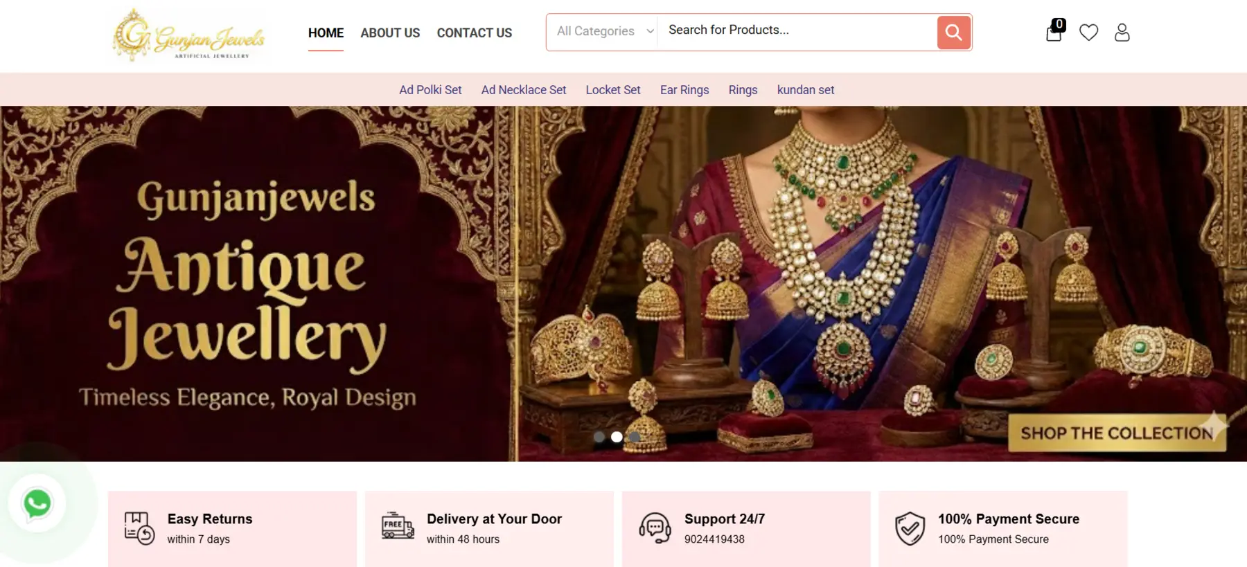 Gunjan Jewels ecommerce homepage