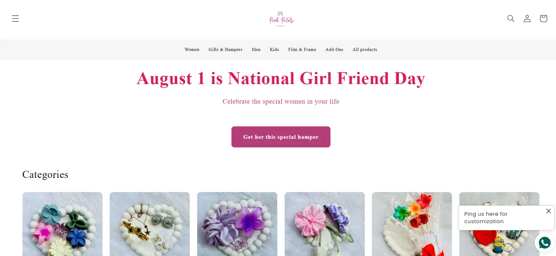 Pink Petals ecommerce homepage