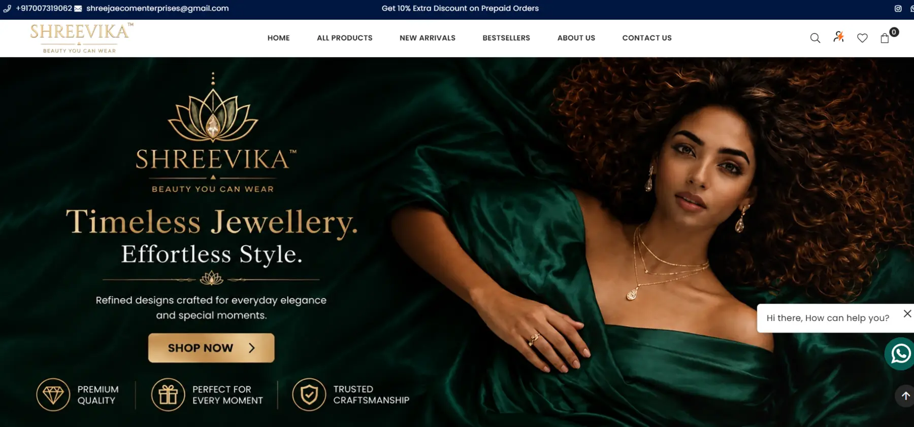 Shreevika ecommerce website designed for jewellery shopping